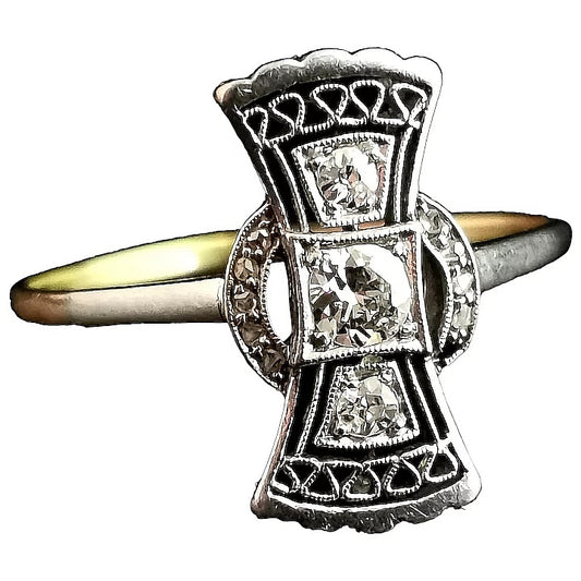 Vintage Art Deco diamond filigree ring, 18ct gold and platinum