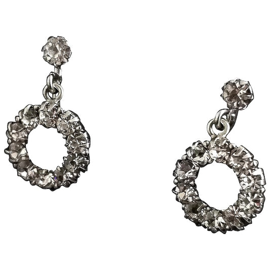 Vintage Art Deco paste drop earrings, dangly silver