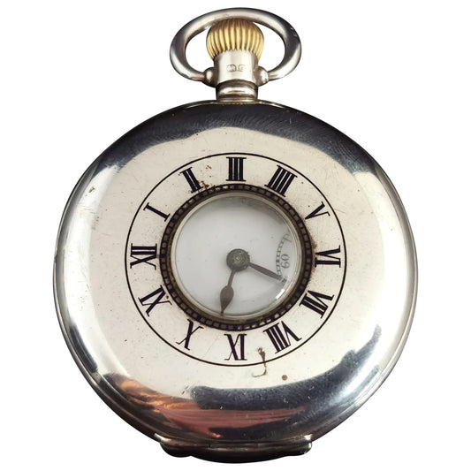 Vintage Art Deco silver Half Hunter pocket watch