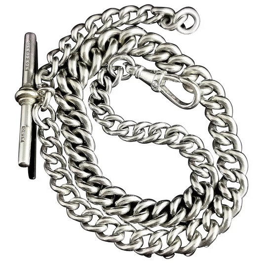 Vintage Art Deco sterling silver Albert chain, watch chain