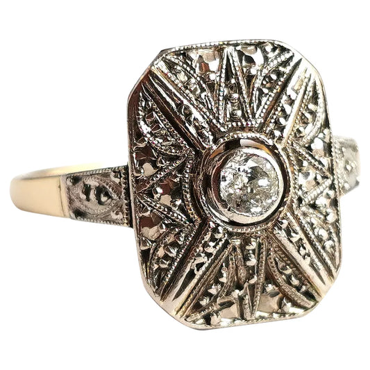 Vintage Art Deco style diamond panel ring, 14ct gold and silver