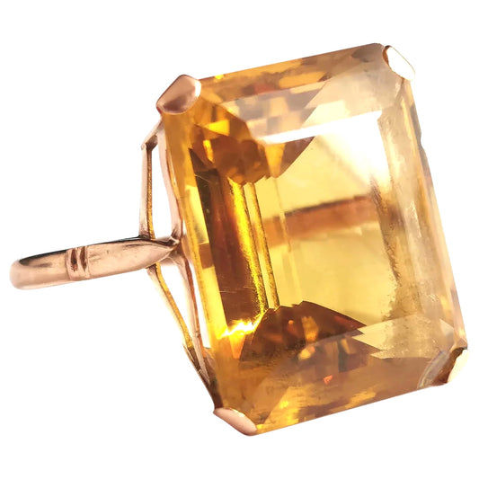 Vintage citrine cocktail ring, large, 9ct gold, c1970s