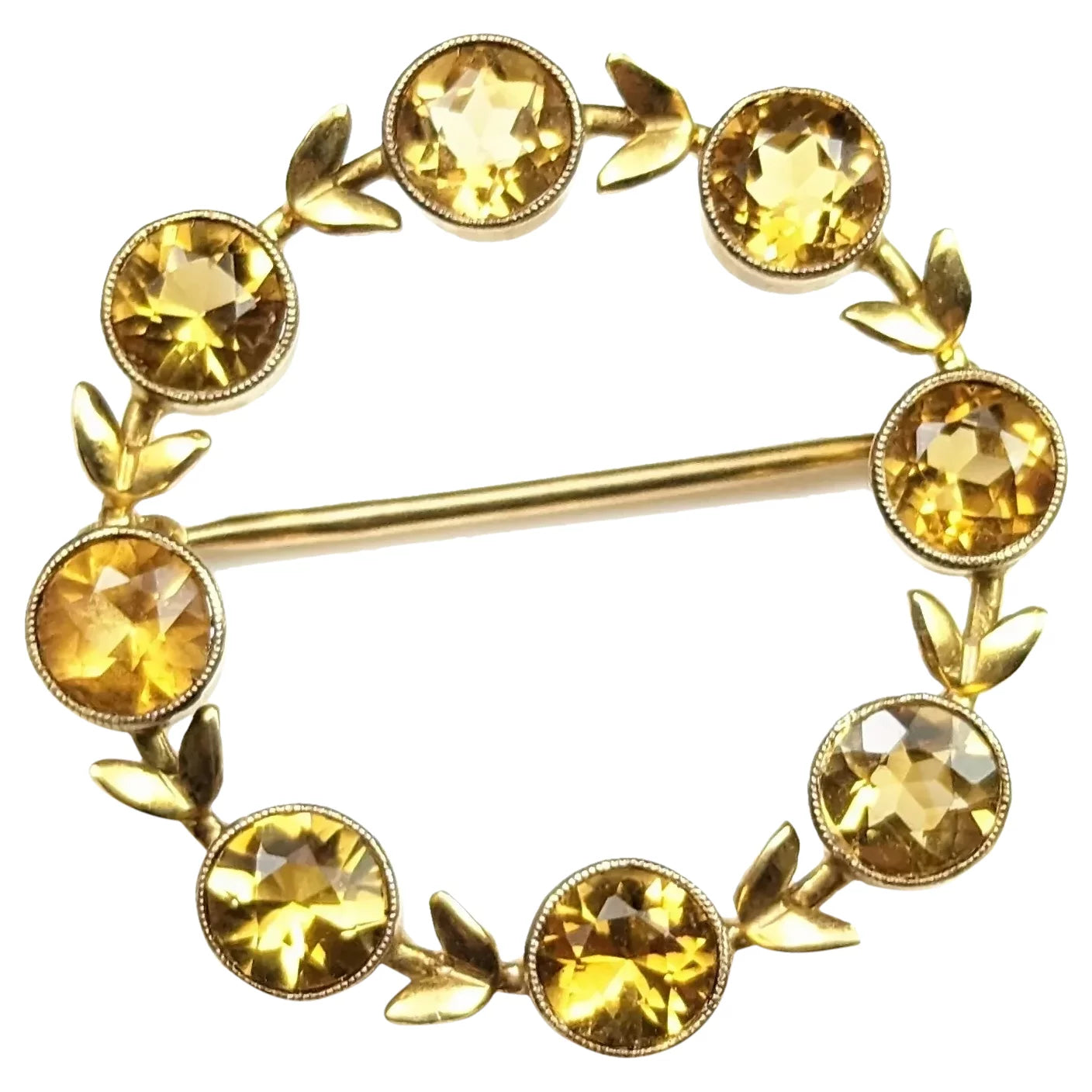 Vintage Citrine wreath brooch, 9ct gold, Cropp and Farr
