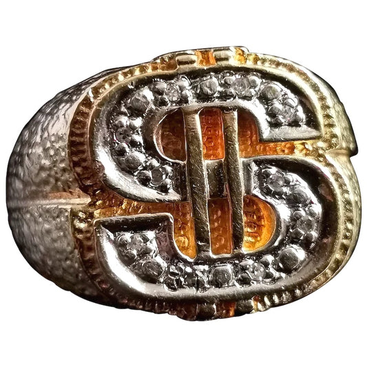 Vintage Diamond Dollar sign ring, 9ct gold, heavy