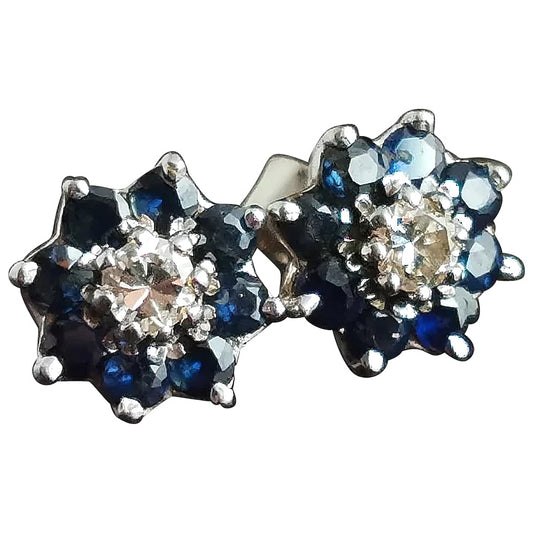 Vintage Diamond and Sapphire stud earrings, 9ct gold