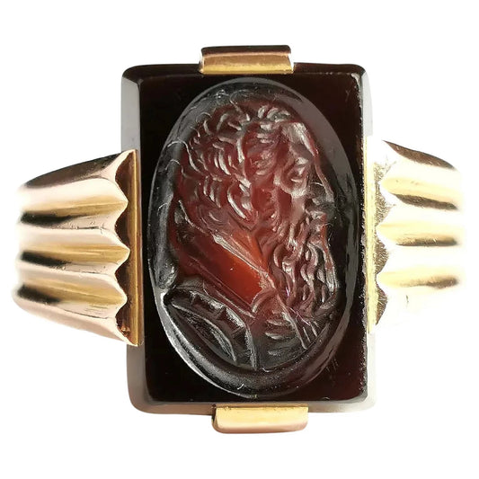Vintage French Intaglio ring, 9ct gold, c1940s