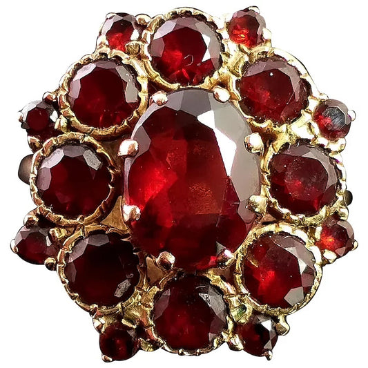 Vintage Garnet cluster ring, 9ct gold, statement ring