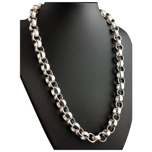Vintage Heavy fine silver Rolo link chain necklace