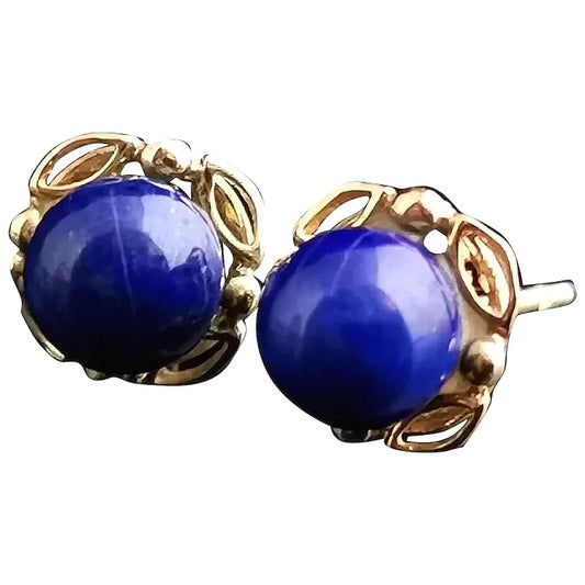 Vintage Lapis Lazuli stud earrings, 9ct yellow gold
