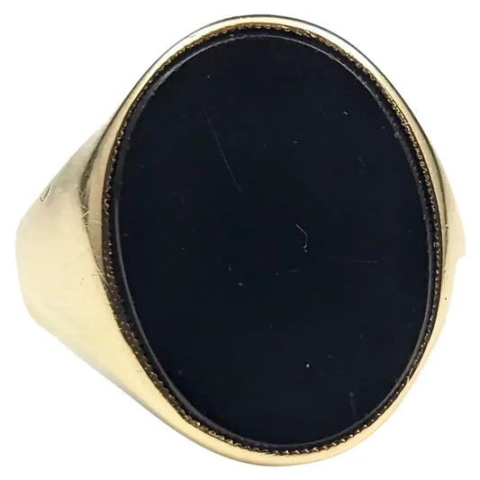 Vintage Onyx signet ring, 14ct yellow gold, Oversized