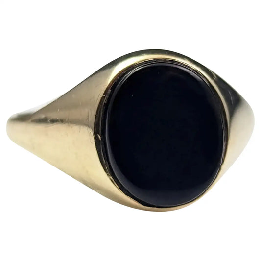 Vintage Onyx signet ring, 9ct yellow gold, pinky ring