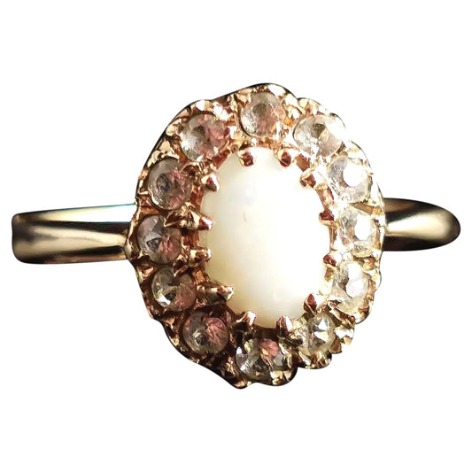Vintage Opal and paste cluster ring, 9ct gold, 1970s