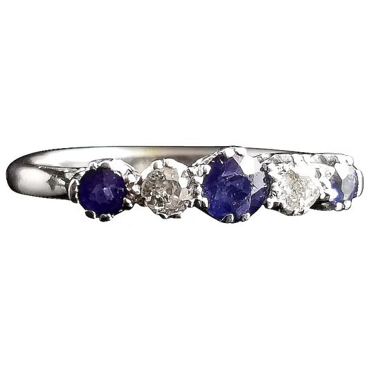 Vintage Sapphire and Diamond half hoop ring, 18ct gold and platinum