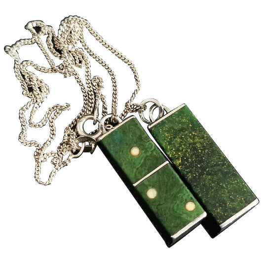 Vintage Serpentinite domino pendants, sterling silver, necklace