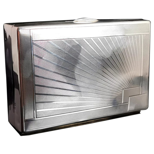 Vintage Sterling silver cigarette box, heavy, 1930's, Sun ray design