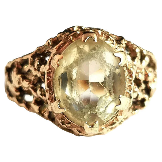 Vintage Brutalist Citrine cocktail ring, 9ct gold, c1970s