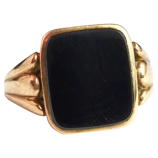 Vintage onyx signet ring, 9ct gold, pinky ring