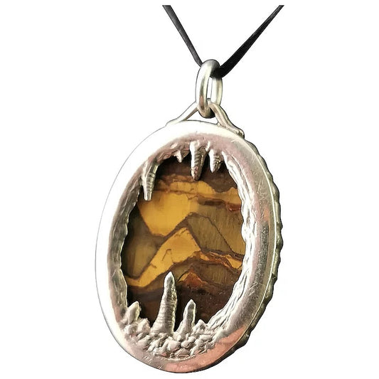 Vintage silver cavern pendant, Tigers eye