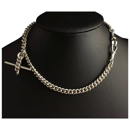 Vintage sterling silver double Albert chain, 1930's, watch chain