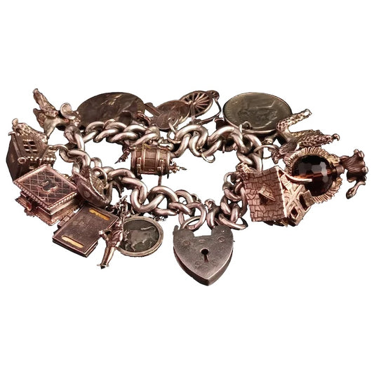 Vintage sterling silver charm bracelet, 1960s, heavy