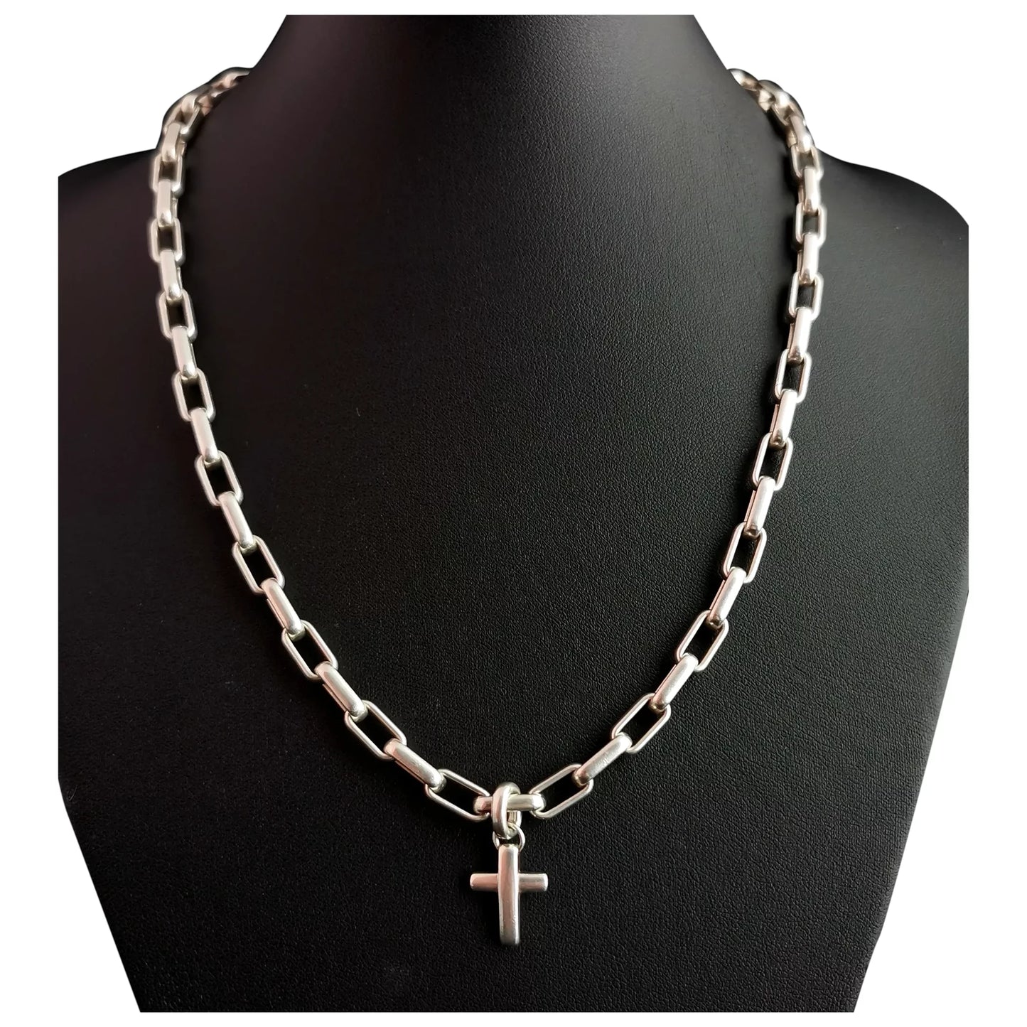 Vintage Chunky silver chain and cross necklace, Emporio Armani