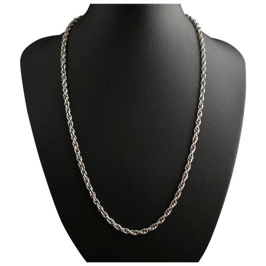Vintage Art Deco sterling silver, fancy rope link chain necklace