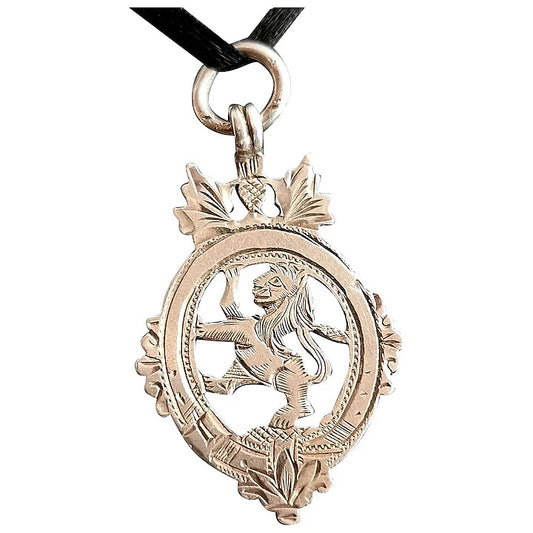 Vintage sterling silver fob pendant, Lion, Thistle and buckle