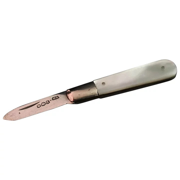 Vintage sterling silver fruit knife, mother of pearl