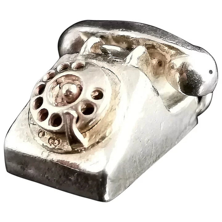 Vintage sterling silver retro telephone charm, pendant