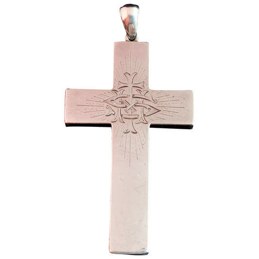 Rare antique silver cross pendant, Large, Heavy, Victorian