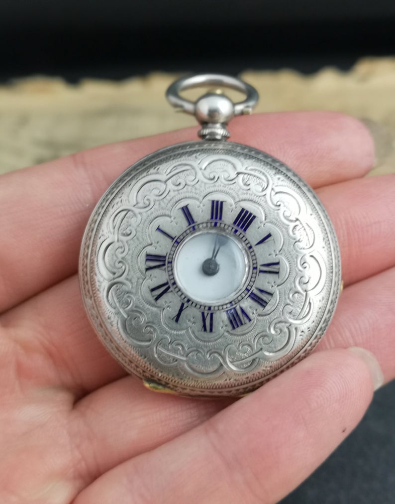 Antique Victorian silver half hunter pocket watch, ladies