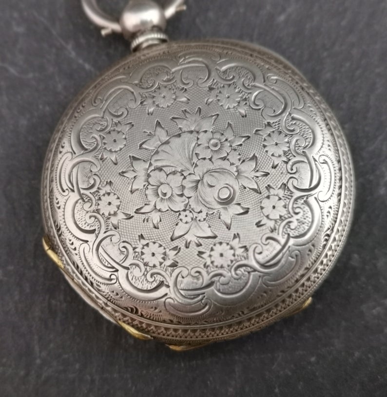 Antique Victorian silver half hunter pocket watch, ladies