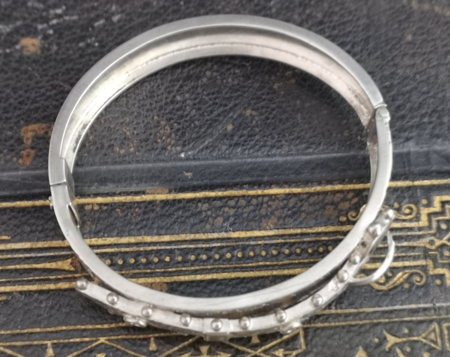 Victorian silver buckle bangle, antique aesthetic engraved
