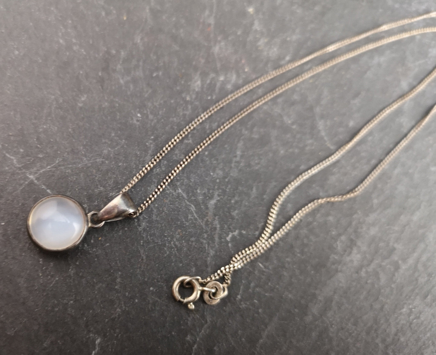 Antique silver moonstone pendant, Art Nouveau necklace