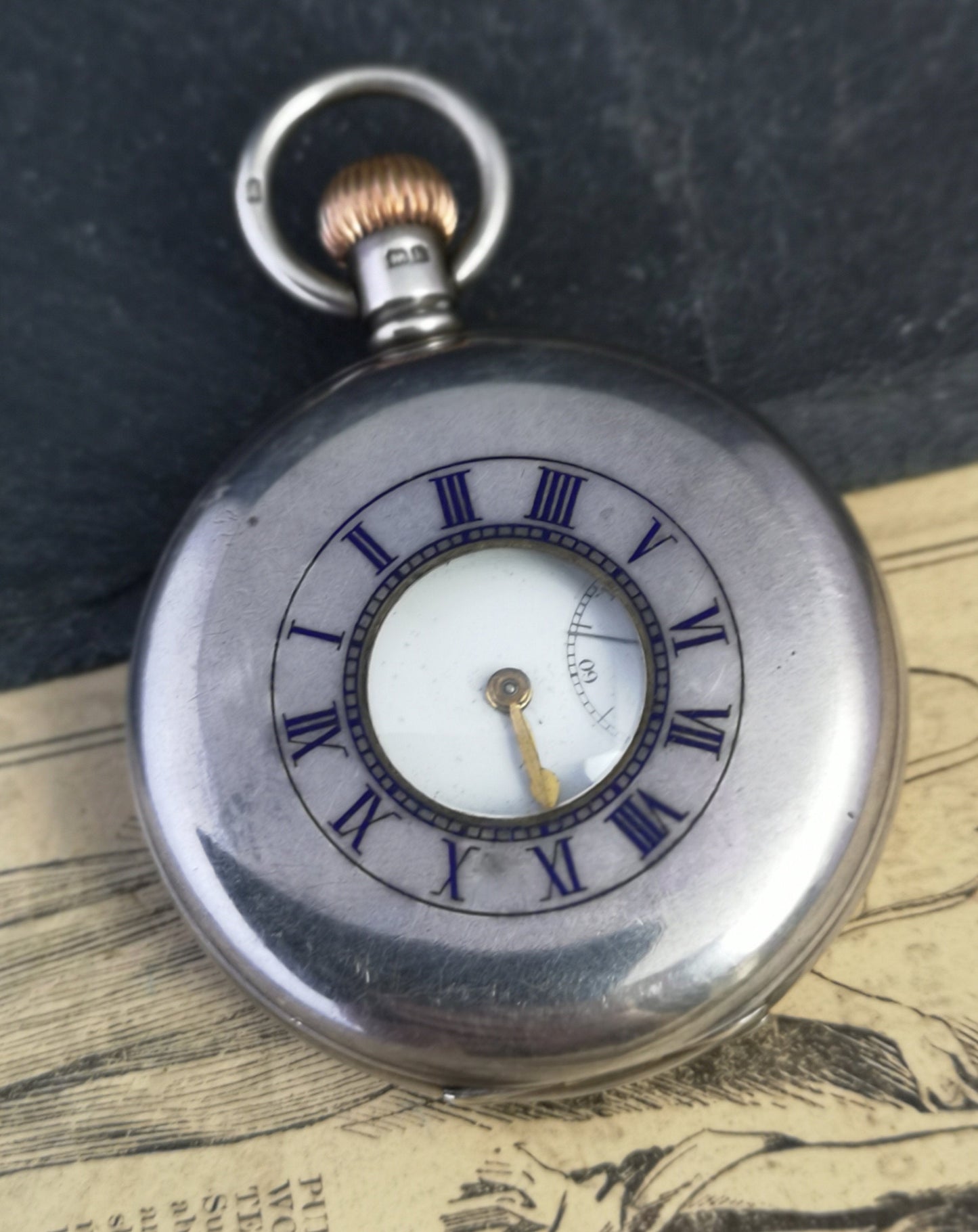 Antique sterling silver half hunter pocket watch, Moeris
