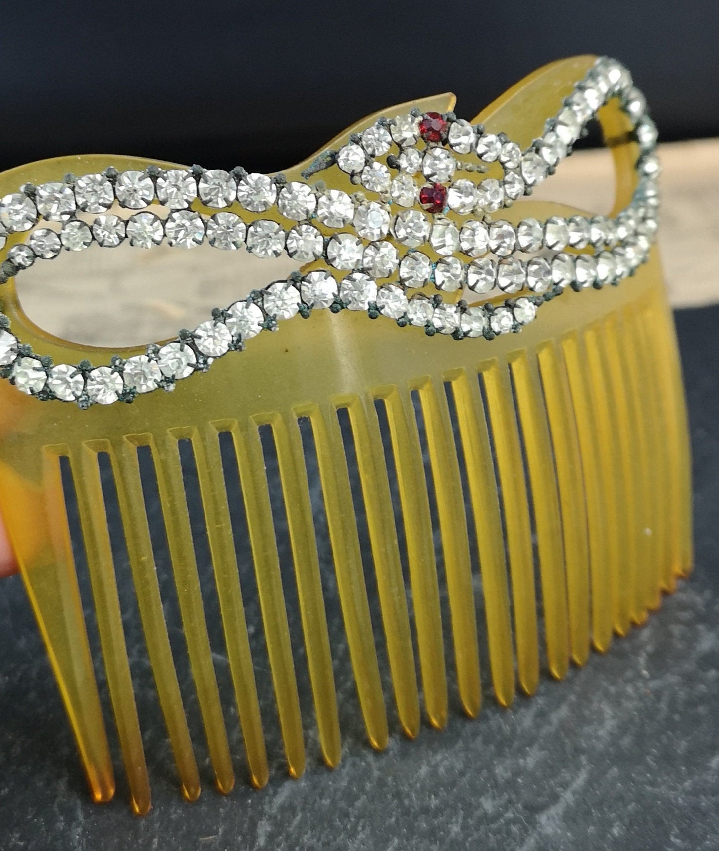 Antique Victorian paste snake hair comb, celluloid