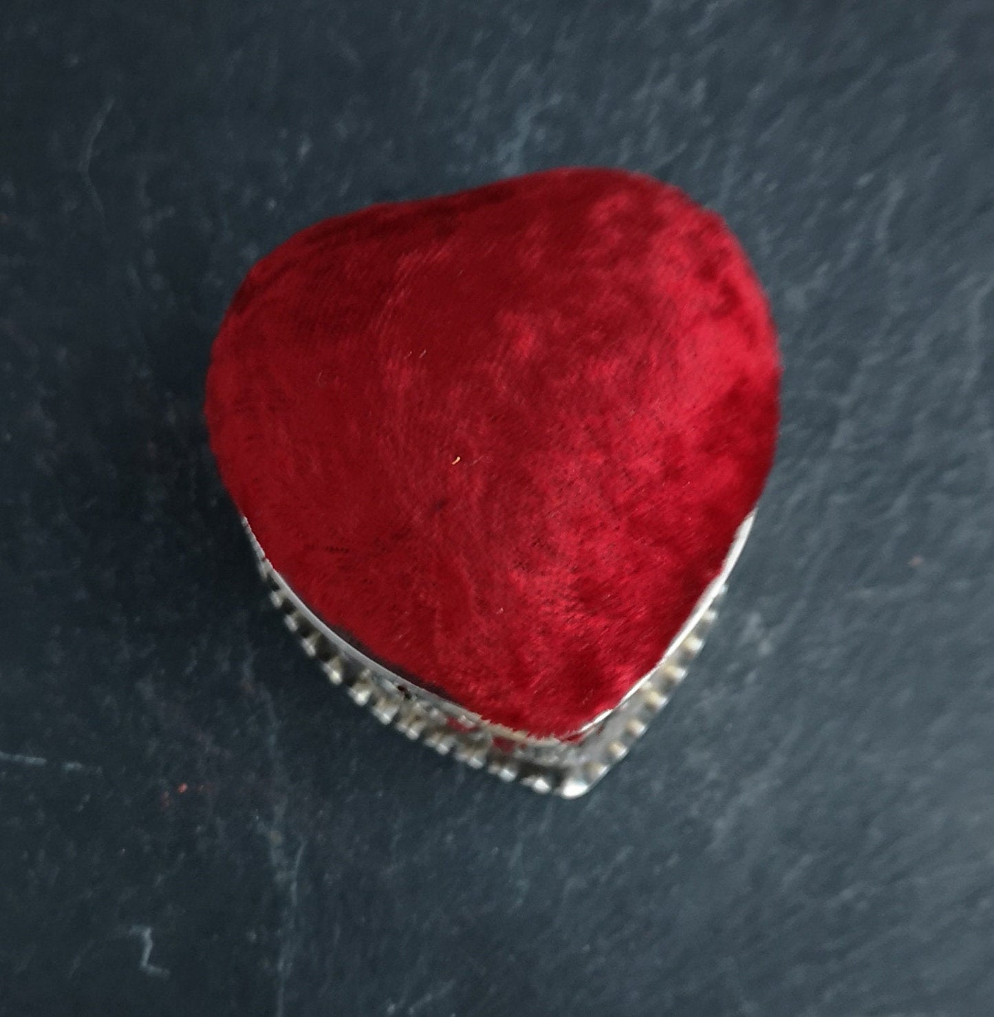 Antique Victorian silver and red velvet ring box