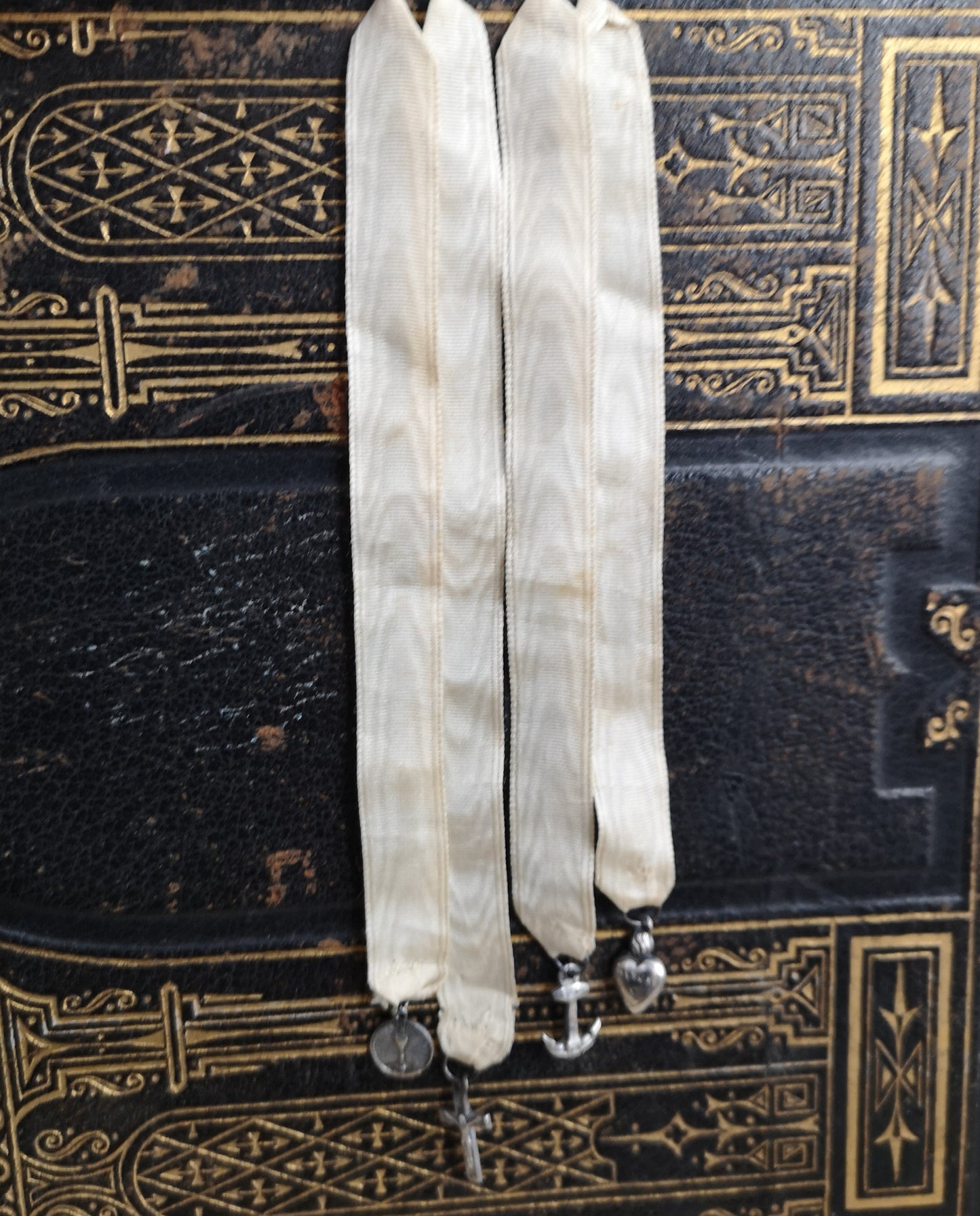 Antique silk and silver bookmark, bible marker, religious