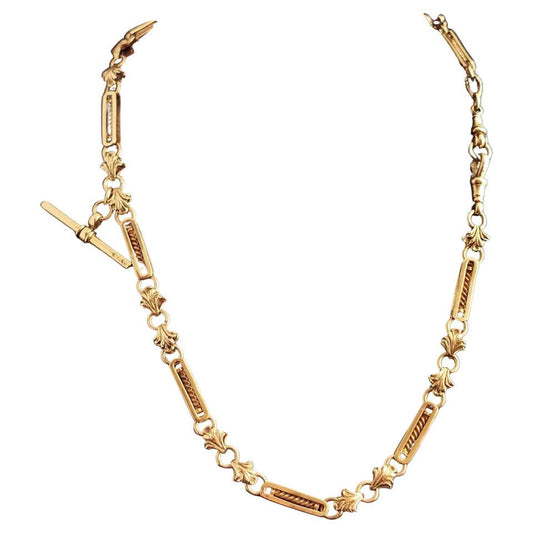 Antique Fancy link Albert chain 9ct yellow gold, Watch chain necklace